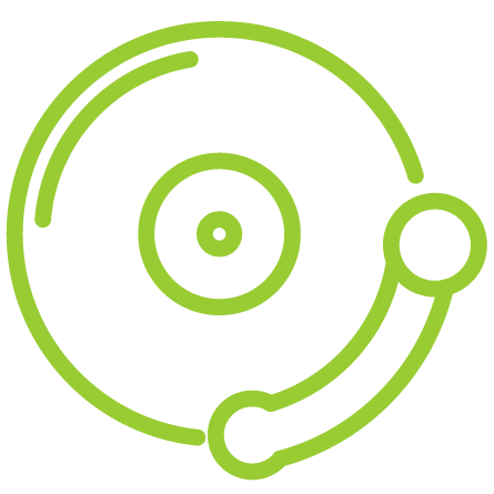 ilustración de un vinilo en representación a las décadas de los 60, 70, 80,90 y los primeros alos del 2000.