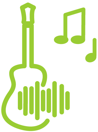 Icono con guitarra en representación a los ritmos colombianos como el bolero, la música romántica y tropical.