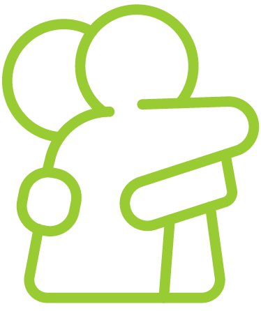 Ilustración de dos figuras humanas en gesto de abrazo, representación de bienestar y apoyo emocional.