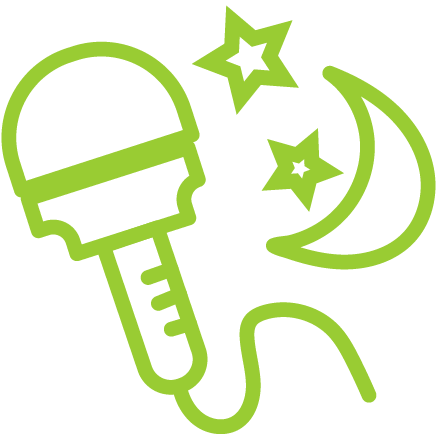 Micrófono con luna y estrellas, símbolo del programa nocturno Llega la noche.