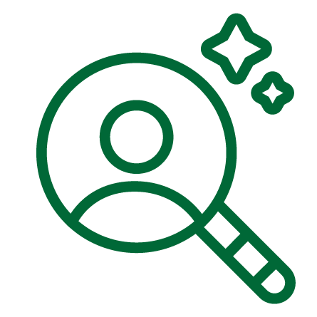 Lupa sobre figura humana con destellos que simbolizan búsqueda, reflexión y reparación.