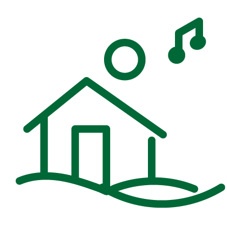 Casa con nota musical que simboliza memoria, barrio y tradición sonora.